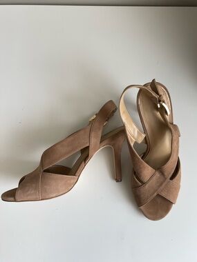 MICHAEL Michael Kors Taupe Suede Crisscross Slingback Heels